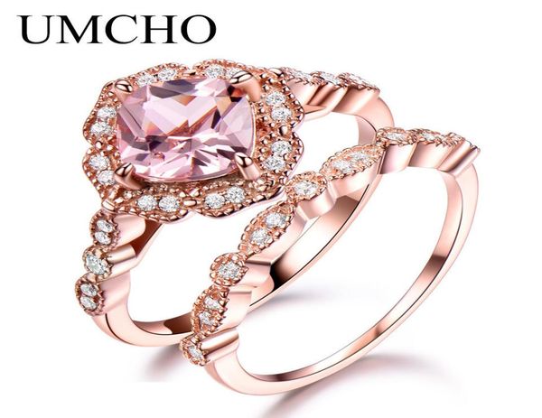 

umcho 925 sterling silver ring set female morganite engagement wedding band bridal vintage stacking rings for women fine jewelry j8122790, Slivery;golden