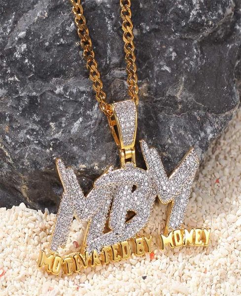 

custom letter motivated by money pendant with cuba chain gold silver color bling cubic zircon men039s hip hop necklace jewelry 4584826