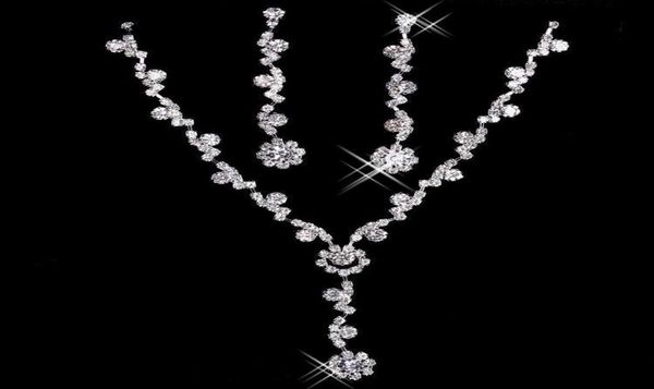 

bridal charming alloy plated rhinestones crystal jewelry set necklace earrings for wedding bride bridesmaid prom party 1095142, White