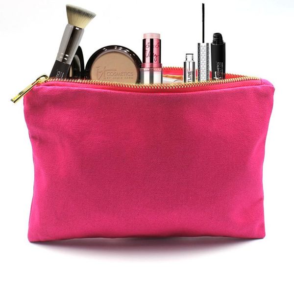 

portable cosmetic makeup case storage blank bag pouch zipper big bag metal pouch canvas dkjit8165050, Brown;gray