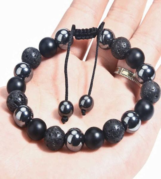 

10mm hematite green agate handwoven bead bracelet lava stone opal bracelet6634211, Black
