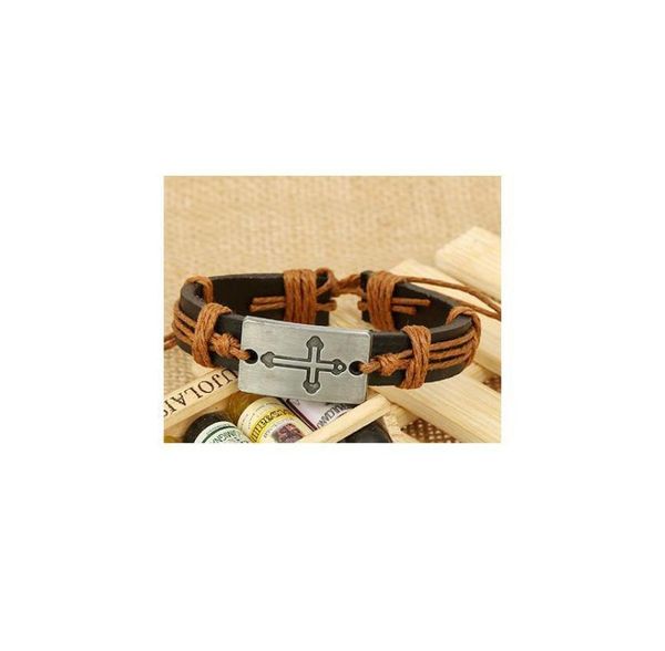 

casual handmade woven vintage woven charm brown genuine leather women cross bracelets men jewelry whole acc qylyht3910040, Golden;silver