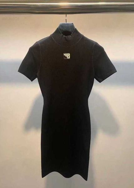 

aw dawang's 23ss summer waist slim black knitted short sleeve dress temperament fit wrapped wang skirt women's fashion breathable, Black;gray