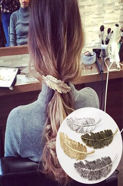 

fashion metal leaf hair clips vintage hair accessories for women feather lady wedding barrette hairpin hair jewelry5712318, Golden;silver