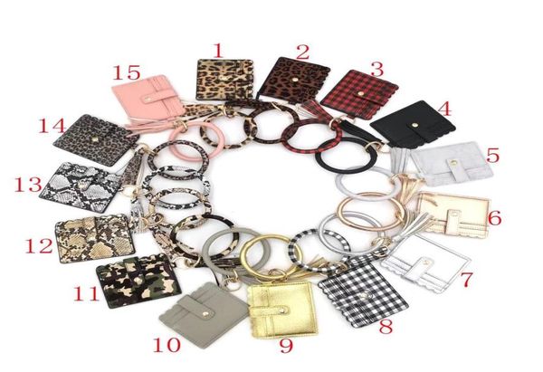 

fashion mixed colors leopard snakeskin plaid solid purse holder keychain big o wristlet bangle credit cards wallet tassel3039382, Silver