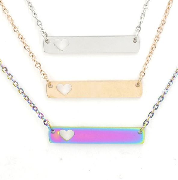

fashion love heart bar necklace for women mother daughter stainless steel blank bar pendant necklace friends jewelry for buye6662844, Silver