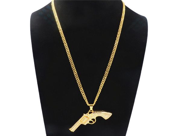 

exaggeration rhinestone revolver pendant necklace hiphop alloy gold plated necklace for men creative party jewelry accessories wh8255994, Silver