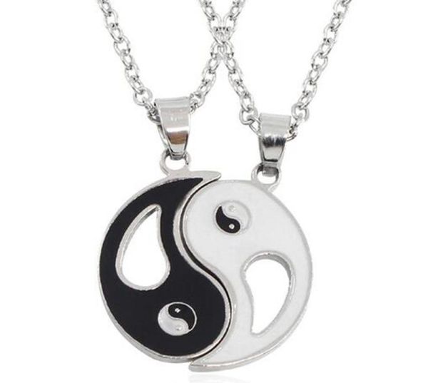 

enamel black white gossip tai chi yin yang necklaces pendant for couples stitching broken heart friend choker jewelry frien6385513, Silver