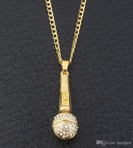

bling bling hip hop jewelry ice out music stereoscopic microphone pendants necklaces plated gold chain necklace8570887, Silver