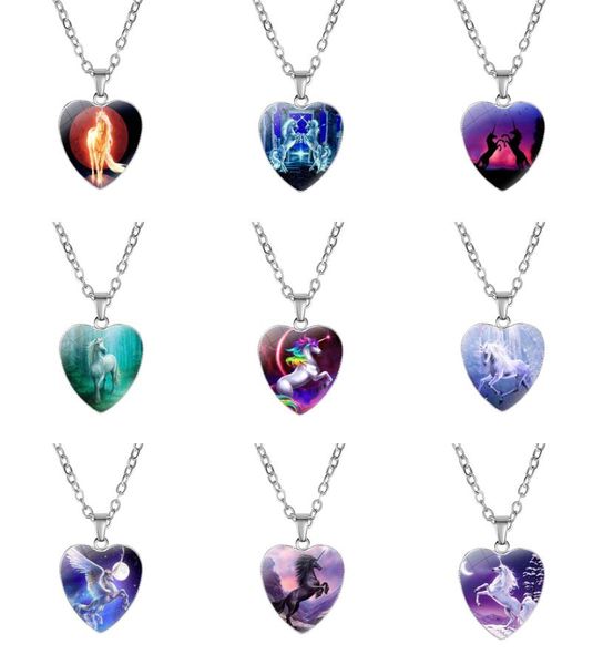 

new creative unicorn horse heart glass pendant necklace party home kids lovely charm gifts 8553040, Silver