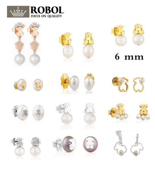

whole 925 sterling silver plated 14k rose gold spanish spinel and diamond fashion bear gems pearl earrings jewelr9189603, Golden;silver