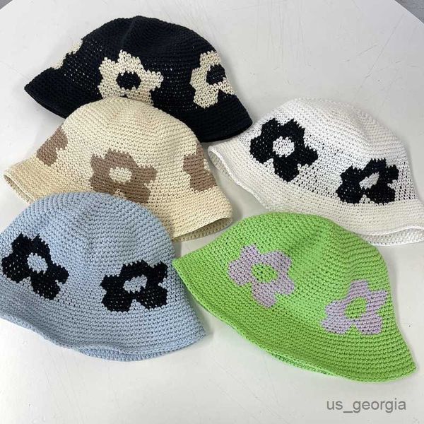 

caps fashion knitted bucket hat women spring summer crochet beanie fisherman cap jacquard big head knitted bucket hat r230627, Blue;gray