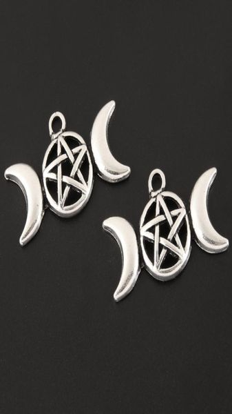 

100pcs silver color triple moon goddess pentagram charms star pendants for witch pagan mysterious gothic diy handmade jewelry maki7681485, Bronze;silver