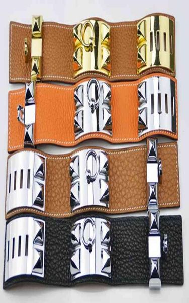 

low h litchi grain leather four nail rivet leather bracelet exaggerated punk style wide face1117782, White