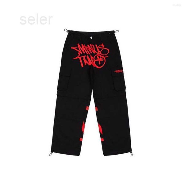 

men's pants minus two cargo harajuku casual loose punk rock straight wide leg trouser streetwear y2k pant retro street trend overalls z, Black