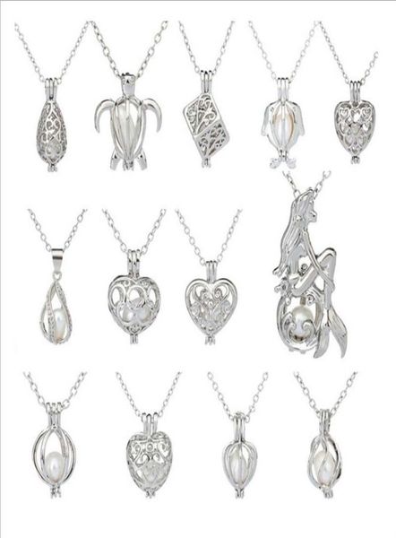 

wish pearl gift 20mm heart cage chokers necklace for women with oyster love pearl pendant chain necklace colar4370908, Silver