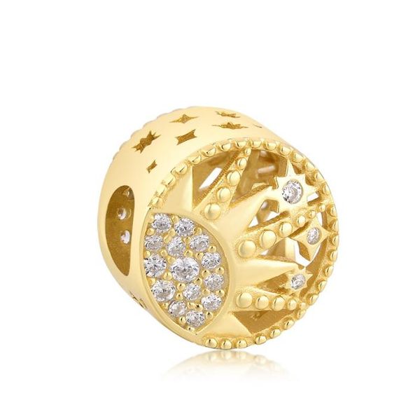 

mother039s day 100 925 sterlingsilverjewelry openwork golden sun pave crystal charm beads for brand charms bracelets diy fin9051436, Black