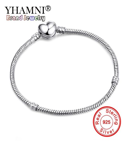 

yhamni 100 925 solid silver heart shape clasp snake chain charm bracelets for women girl diy making jewelry gift bh1917384040, Golden;silver