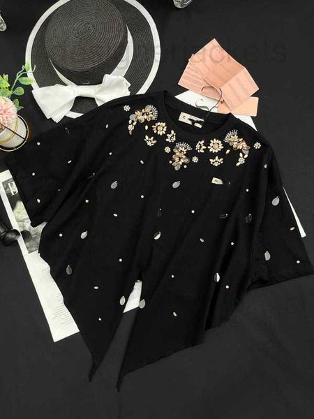 

women's t-shirt designer 23 summer new girl style sweet temperament full sky star studded diamond beaded flower sequin short sleeve t-s, White