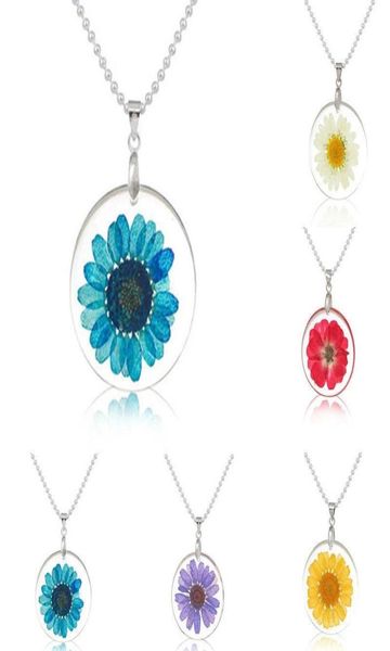 

5 style daisy rose handmake necklace transparent resin dried flower pendants long chian charms necklace jewelry6919983, Silver
