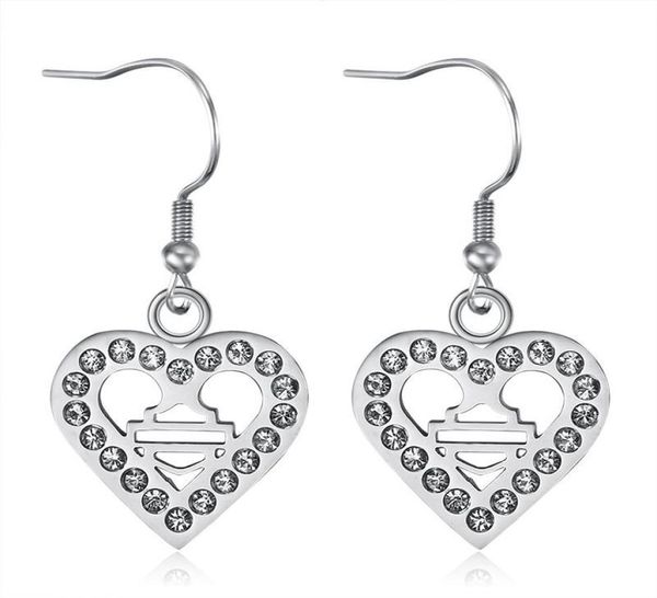 

2pairslot new arrival clean crystal biker style earrings 316l stainless steel fashion jewelry motorbiker love heart earrin7329974, Silver