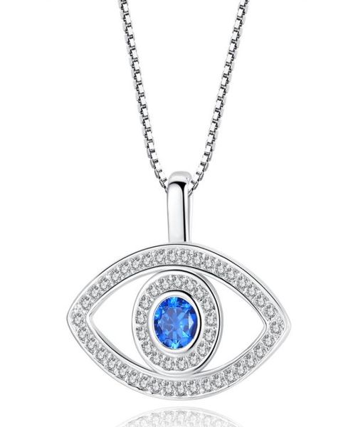 

18k rosewhite gold plated blue cz crystals full paved evil eye chain pendant necklace fashion womens jewelry for party wedding5081172, Silver