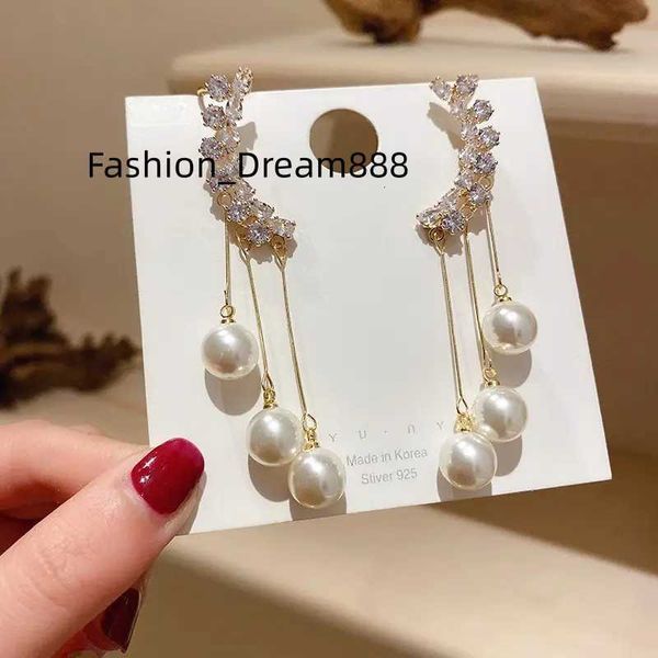 

s925 needle personality fashion design zircon earring for women temperament tassels pearl earring jewelry, Silver