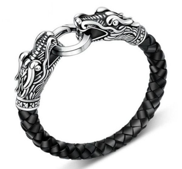 

leather tibetan silver men bracelet titanium fashion male vintage accessories parataxis dragon bracelet men jewelry9164878, Golden;silver