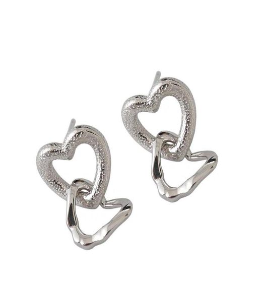 

ins real 925 sterling silver hollow heart stud earrings for fashion women party hiphop fine jewelry 18k gold accessories1733215, Golden;silver