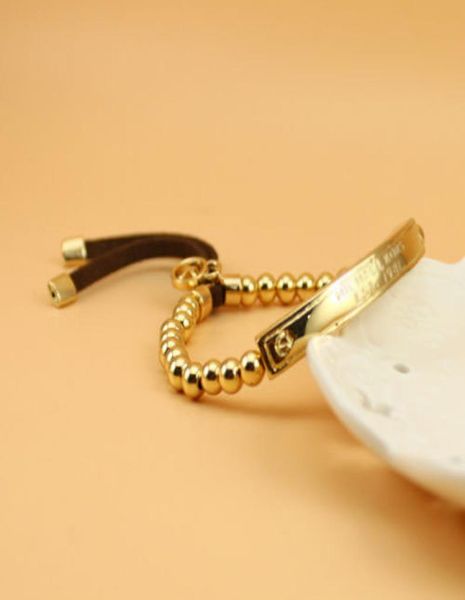 

3colors fashion brand tone stretch plated golden charm bead stretch plated gold bangle brcelet barcelets letter bracelet logo gift2749701, Black