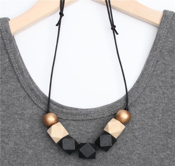 

1pc new wood geometric necklace painted faceted wooden beads ball chunky leather cord brown black statement e20706539411, Silver