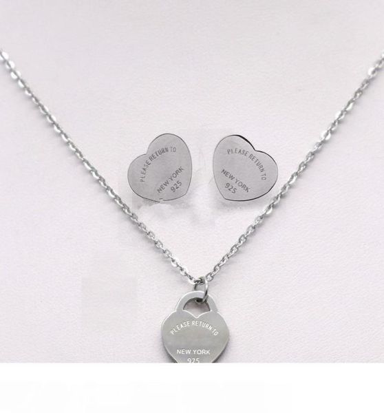 

silver titanium stainless steel letter love heart t earrings necklace jewelry set for women wedding jewelry5547847