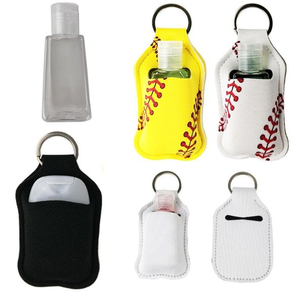 

2020 new white blank neoprene hand sanitizer bottle holder keychain bags 30ml 106cm key rings hand soap bottle holder7114307, Silver