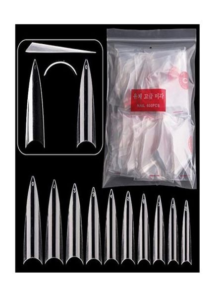 

600pcs acrylic medium long stiletto nail tips easy coffin nails sharp false nail art tips for nails salon 10 sizes with bag9313648, Red;gold