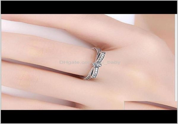 

band jewelry drop delivery 2021 sier sparkling bow knot stackable ring style sterling sliver wedding rings with box women birthday ps3257521, Silver