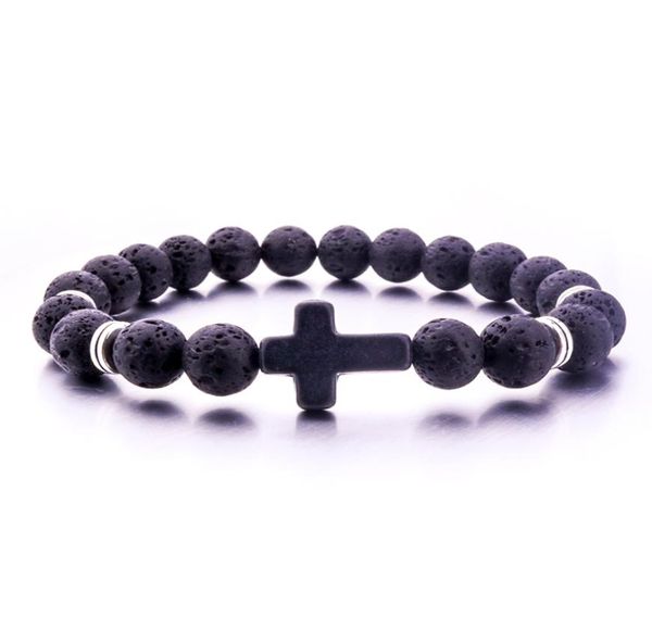 

fashion 8mm natural black lava stone beads cross bracelet diy volcano rock essential oil diffuser bracelet for wome3327320
