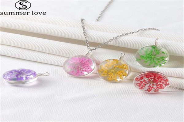 

handmade dried flower glass necklace colorful glass pendant necklace fashion jewelry for women girls gift wholez2295982, Silver