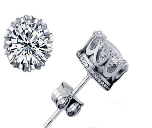 

fashion 925 sterling silver crown cz simulated diamond stud earrings for women men wedding jewelry gift ccqq2710997, Golden;silver