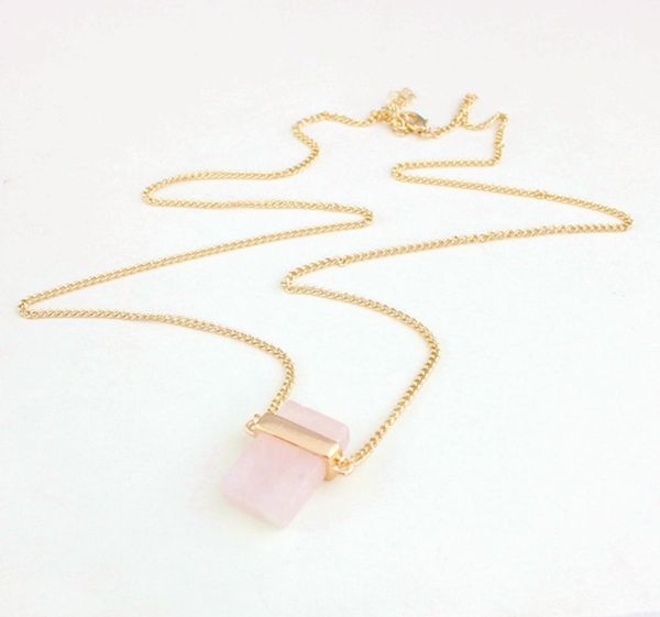 

exquisite handmade rectangle pink crystal stone polishing metal druzy natural stone rose quartz necklaces pyramid pendants necklac8064134, Silver
