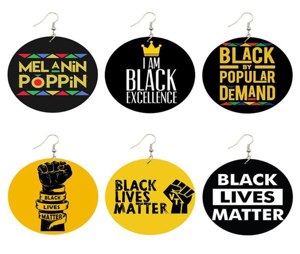

black lives matter saying trendy women print jewelry natural wood drop earrings melanin poppin afro power fist pattern4413031, Silver