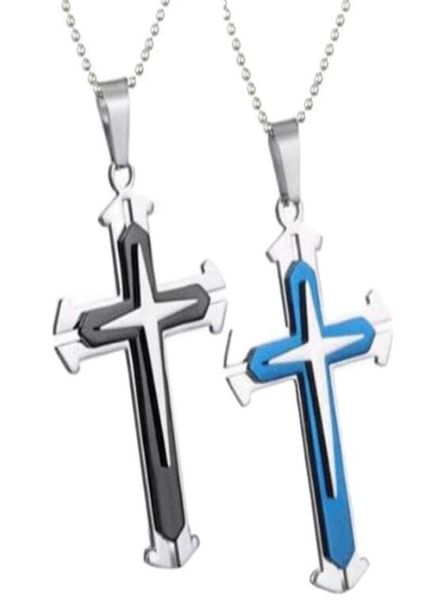

stainless steel christian cross necklace for men jesus lord039s prayer necklaces jewelry religious gift for man boys whole 5395340, Silver