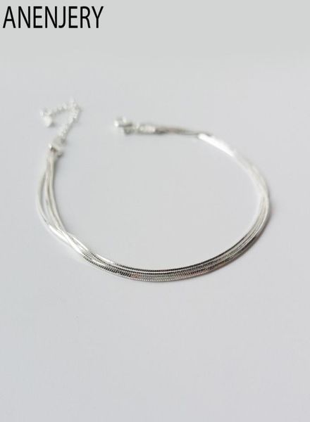 

anenjery simple 925 sterling silver snake bone chain anklet bracelet for women girl gift sb3485894098, Black