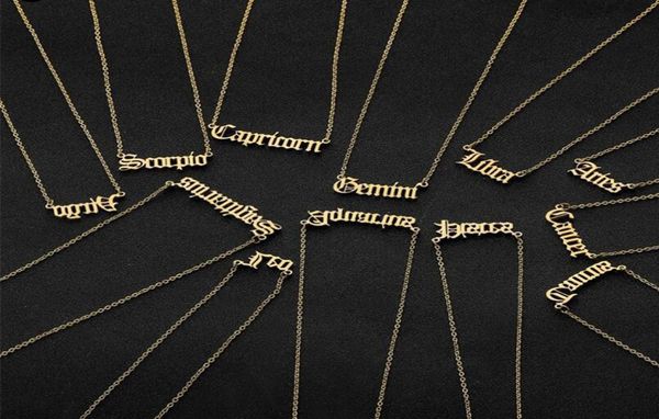 

personalized letter zodiac necklace constellation necklaces custom stainless steel old english necklace birthday jewelry gifts8187038, Silver