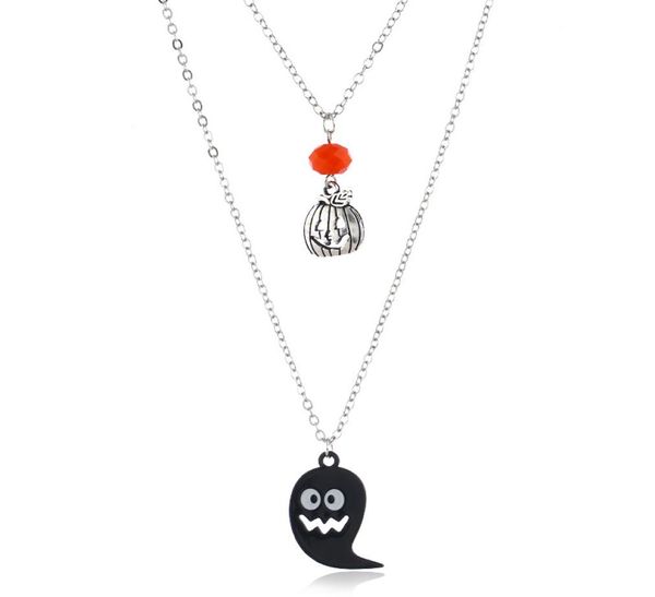 

halloween jewelry pumpkin ghost pendant necklace charms doublelayered alloy sweater chain gifts for men and women7506760, Silver