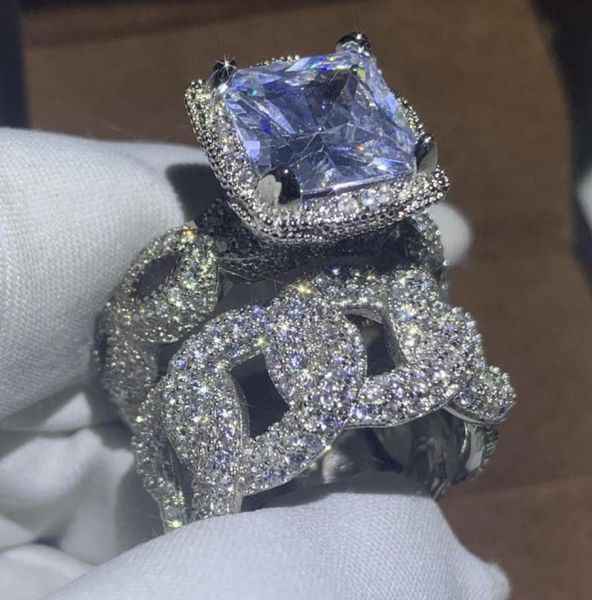 

wedding rings hip hop 2021 vintage fashion jewelry 925 sterling silver pave white clear cz women bridal ring set gift6217598, Slivery;golden