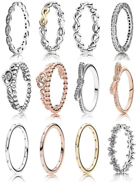 

12 style classic silver rings with rose gold bow crown daisy crystal wedding party ring for women jewelry gift8775260, Golden;silver