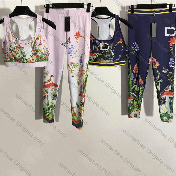 

yoga wear high waisted leggings printed design with bra two piece sleeveless training wear fitness casual sports wear gym set, Black