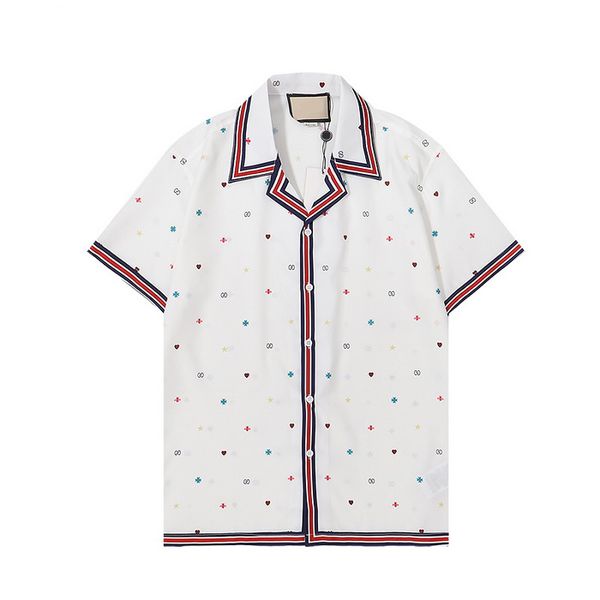 

men's designer shirt summer short sleeve casual button up shirt printed bowling shirt beach style breathable t-shirt clothing #503, White;black