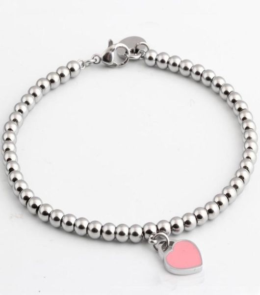 

whole famous brand titanium steel bracelets classic jewelry heart bracelet for women charm beads bracelet pulseiras jewel4513591, Black