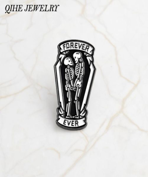 

qihe jewelry punk pins black coffin with skeleton couple inside forever and ever gothic pin gift for boyfriend girlfriend1790648, Gray